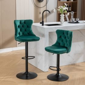 Swivel Velvet Barstools Adjusatble Seat Height From 25-33 Inch Green,Set Of 2