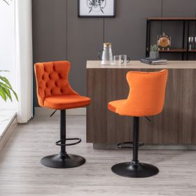 Swivel Velvet Barstools Adjusatble Seat Height From 25-33 Inch Orange,Set Of 2