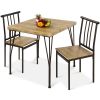 Modern 3-Piece Metal Frame Dining Set with Wood Top Table and 2 Chairs