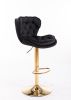 Set of 2 Bar Stools,with Chrome Footrest and Base Swivel Height Adjustable Mechanical Lifting Velvet + Golden Leg Simple Bar Stool-black