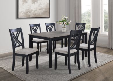 7-Pc Dinette Set Light Black Gray Rectangular Table Grey Upholstered Chairs Transitional Dining Room Wooden Dining Set Furniture