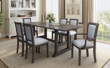 TOPMAX 7-Piece Updated 76.9inch Extendable Trestle Dining Table Set with Removable Leaf, Kitchen Table Set with Upholstered Side Chair and Arm Chair,