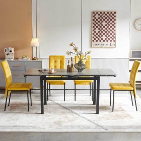 5-Pieces Slate Dining Table Dining Set Including Yellow Velvet High Back Black Color Legs for Living Room,Dining Room,Kitchen