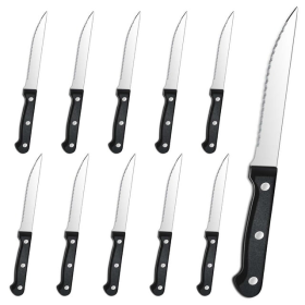 Bestdin Steak Knives, 10 Pieces 4.5" Long Blade Stainless Steel Serrated Steak Knife Set, Dishwasher Safe, Black Serrated Edge Steel Utility Knives St