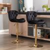 Set of 2 Bar Stools,with Chrome Footrest and Base Swivel Height Adjustable Mechanical Lifting Velvet + Golden Leg Simple Bar Stool-black