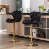 Set of 2 Bar Stools,with Chrome Footrest and Base Swivel Height Adjustable Mechanical Lifting Velvet + Golden Leg Simple Bar Stool-black