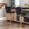 Set of 2 Bar Stools,with Chrome Footrest and Base Swivel Height Adjustable Mechanical Lifting Velvet + Golden Leg Simple Bar Stool-black