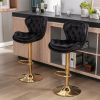 Set of 2 Bar Stools,with Chrome Footrest and Base Swivel Height Adjustable Mechanical Lifting Velvet + Golden Leg Simple Bar Stool-black