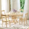 TOPMAX 5-Piece Rustic Round Pedestal Extendable Dining Table Set with 15.7" Removable Leaf and Simple Dining Chirs for Small Places, Natural