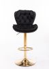 Set of 2 Bar Stools,with Chrome Footrest and Base Swivel Height Adjustable Mechanical Lifting Velvet + Golden Leg Simple Bar Stool-black