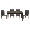 Dark Cherry Finish Wooden 5pc Dining Set Marble Top Table and 4 Side Chairs Dark Brown Faux Leather Upholstered Dining Kitchen Furniture Set