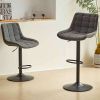 Grey Pu Leather Swivel Adjustable Height Bar Stool Chair For Kitchen(Set of 2)