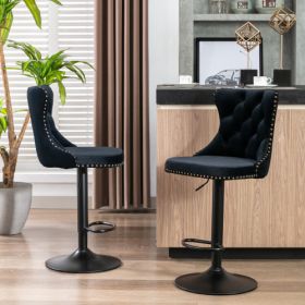 Swivel Velvet Barstools Adjusatble Seat Height From 25-33 Inch Black Set Of 2