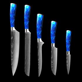 8-inch Chef Knife with Blue Resin Handle (Option: Blue 5piece setC)