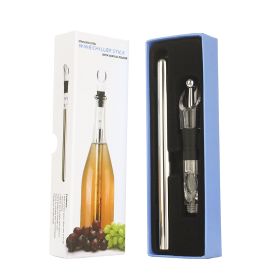 Wine Bottle Cooler Stick Stainless Steel Wine Chilling Rod Leakproof Wine Chiller Beer Beverage Frozening Stick Bar Tools (Option: Silver-Box packing with wine stopper)