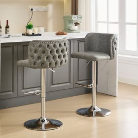 Furniture,Swivel Barstools Adjusatble Seat Height, Modern PU Upholstered Bar Stools With The Whole Back Tufted, For Home Pub And Kitchen Island (Option: Gray)