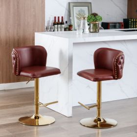 Furniture,Swivel Barstools Adjusatble Seat Height, Modern PU Upholstered Bar Stools With The Whole Back Tufted, For Home Pub And Kitchen Island (Option: Burgundy)