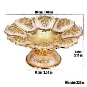 Gold Fruit Basket Flower Shape Festival Alloy Candy Food Nut Fruit High Storage Basket Wedding Home Desktop Tray Decoration (Color: A, Plate Size: 7.08 inches)