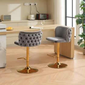 Furniture,Swivel Barstools Adjusatble Seat Height, Modern PU Upholstered Bar Stools With The Whole Back Tufted, For Home Pub And Kitchen Island (Option: Gray2)